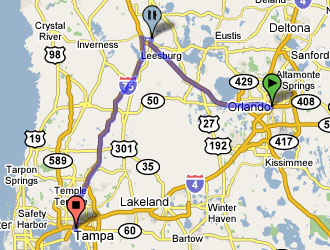Landkarte - Orlando - Wildwood - Tampa