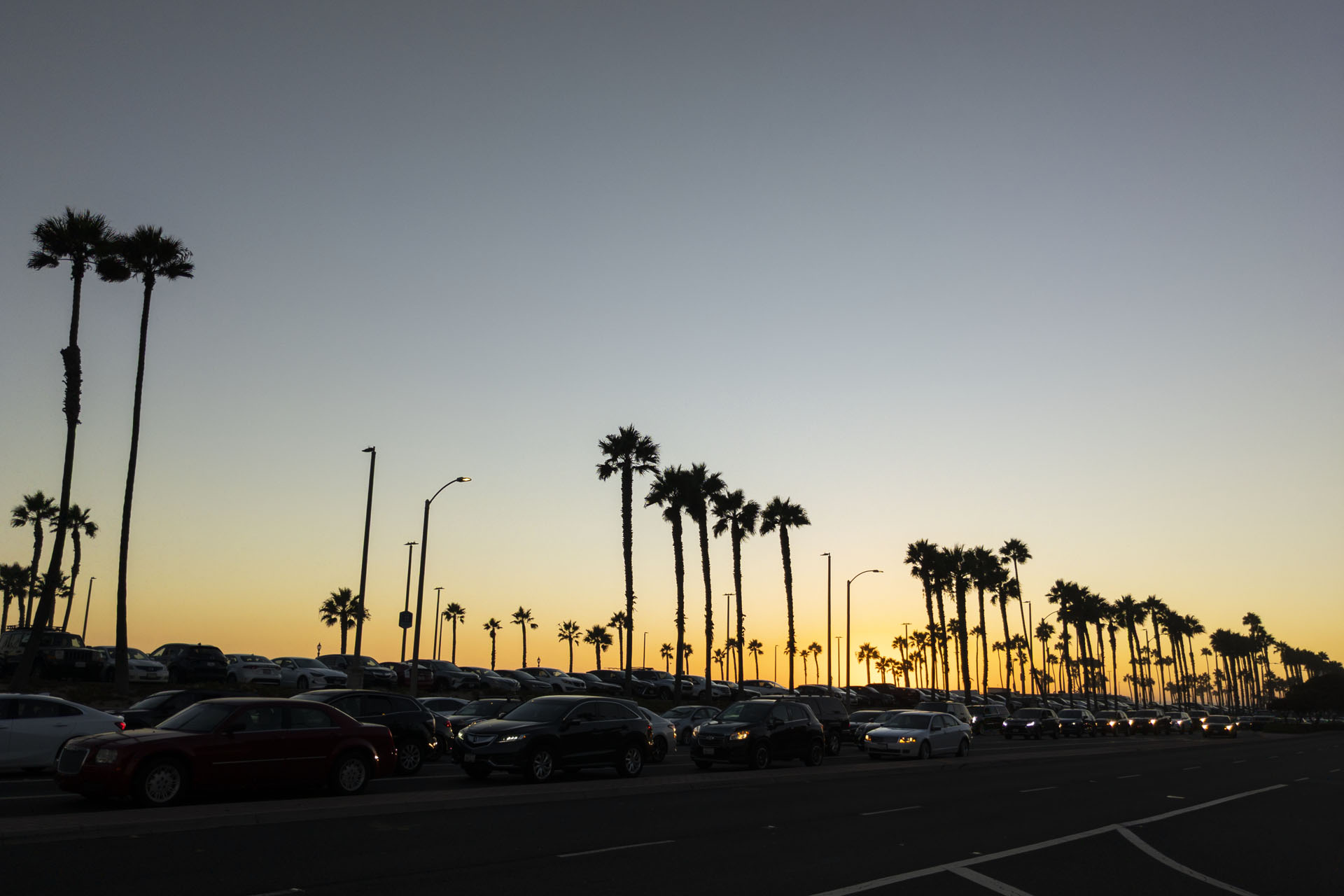 sunset light at Huntington Beach